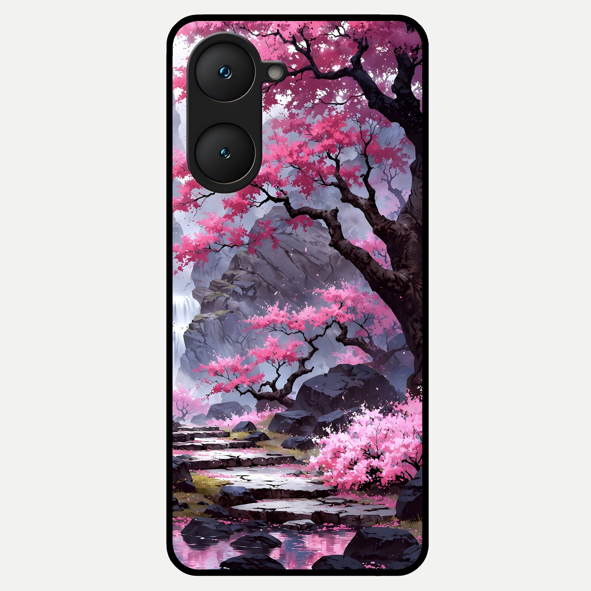  Pink Sunflower Glow Glass Case for iQOO Z9 lite back cover – full design glossy printed glass finish