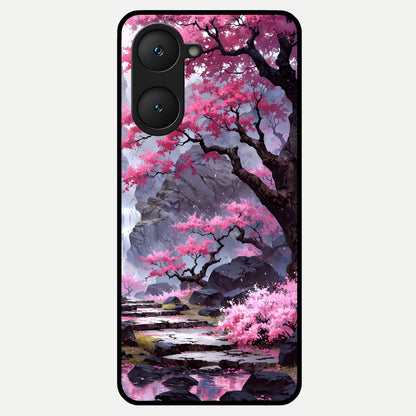  Pink Sunflower Glow Glass Case for iQOO Z9 lite back cover – full design glossy printed glass finish