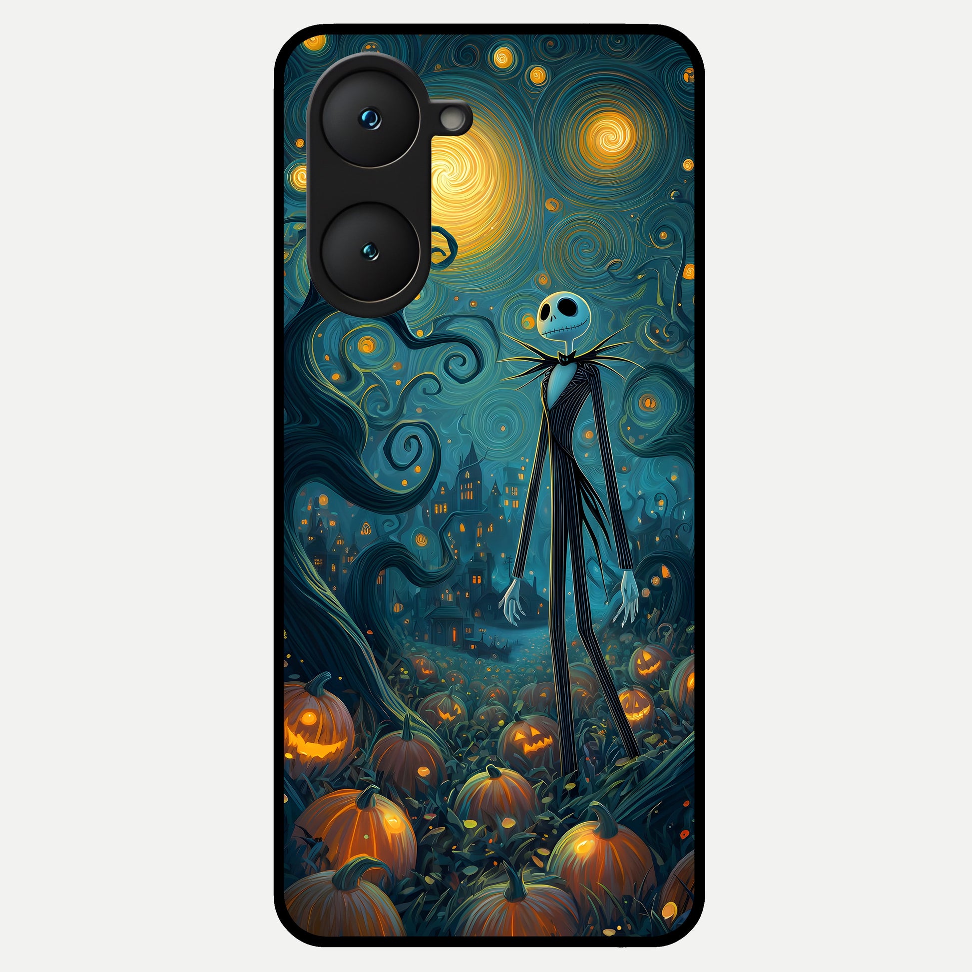  Pumpkin Moon Night Glass Case for iQOO Z9 lite back cover – full design glossy printed glass finish