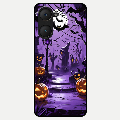  Pumpkin Patch Halloween Glass Case for iQOO Z9 lite back cover – full design glossy printed glass finish