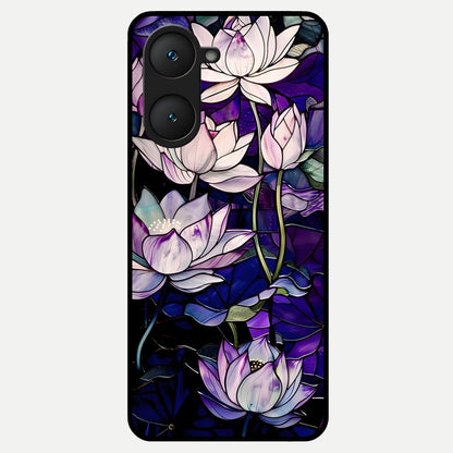  Purple Lotus Pattern Glass Case for iQOO Z9 lite back cover – full design glossy printed glass finish