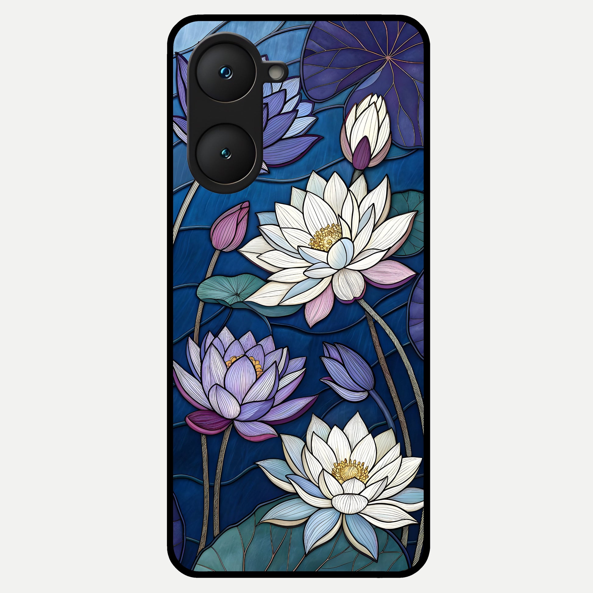  Purple Lotus Stained Glass Case for iQOO Z9 lite back cover – full design glossy printed glass finish
