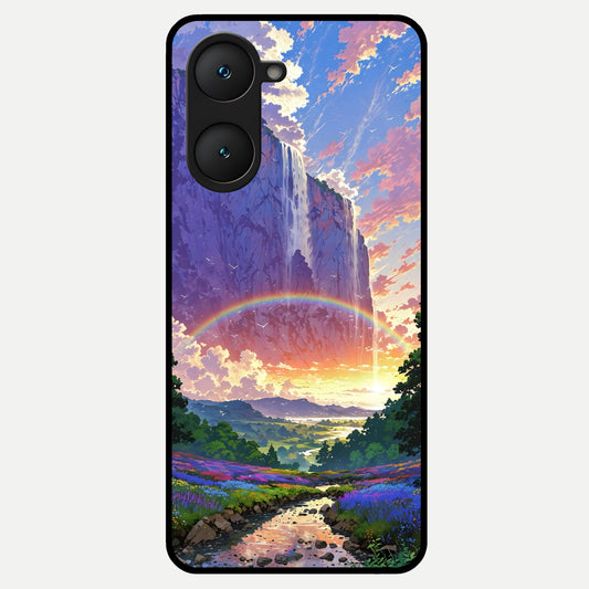  Rainbow Valley Dream Glass Case for iQOO Z9 lite back cover – full design glossy printed glass finish