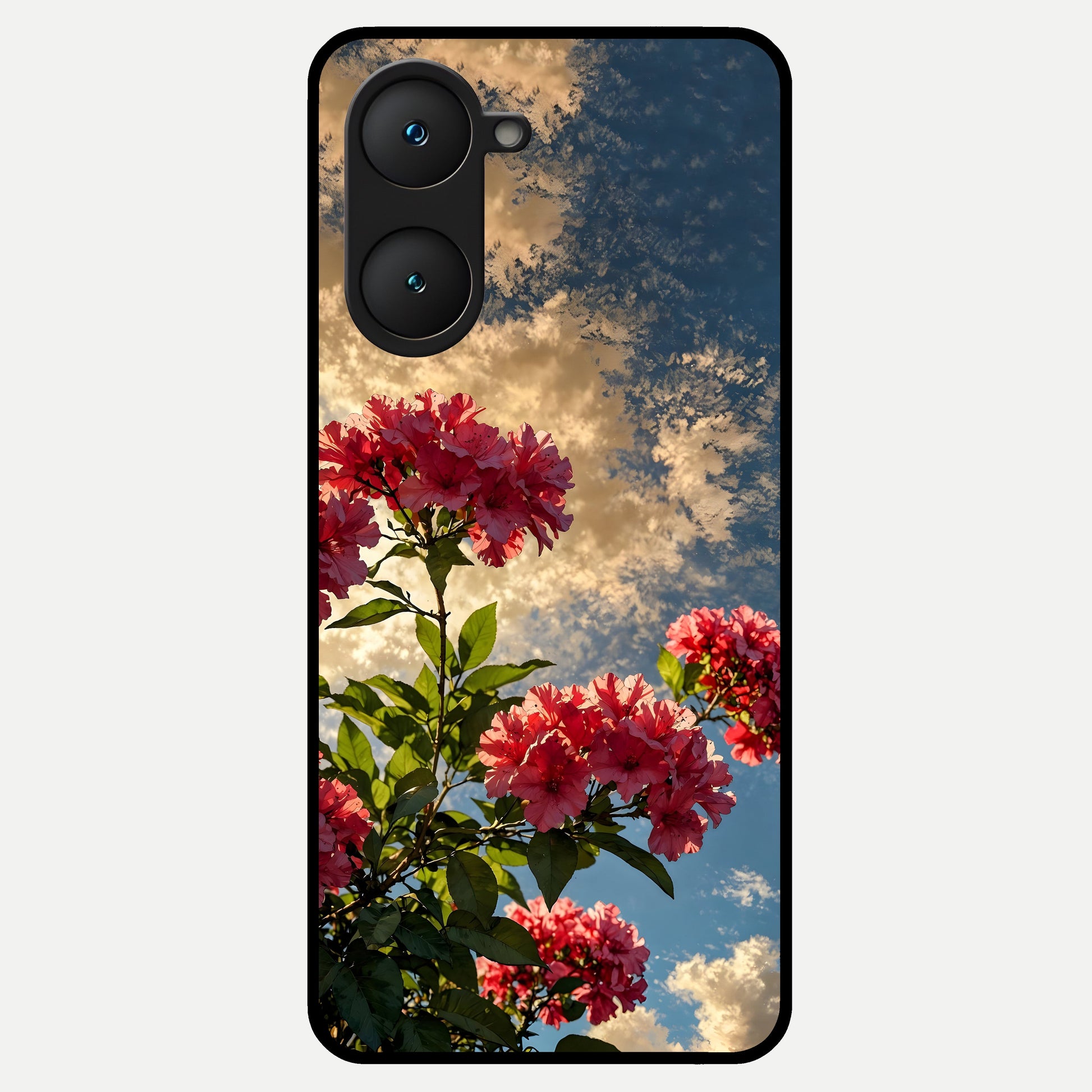  Red Bloom Skies Glass Case for iQOO Z9 lite back cover – full design glossy printed glass finish
