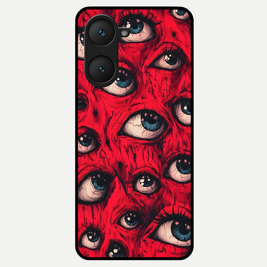  Red Eyes Pattern Glass Case for iQOO Z9 lite back cover – full design glossy printed glass finish