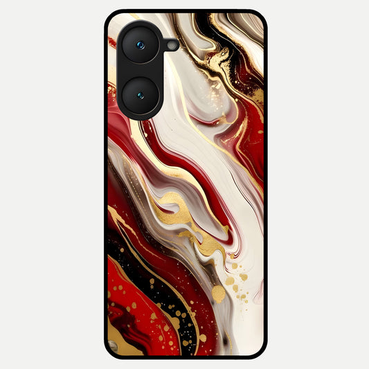  Red And White Marble Glass Case for iQOO Z9 lite back cover – full design glossy printed glass finish