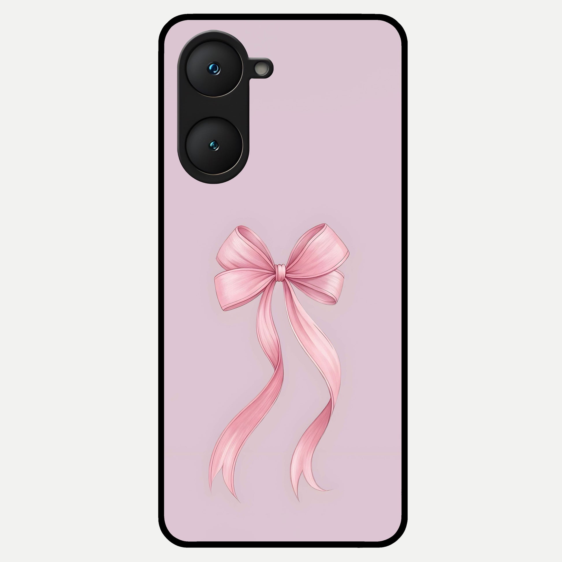  Soft Blush Bow Glass Case for iQOO Z9 lite back cover – full design glossy printed glass finish