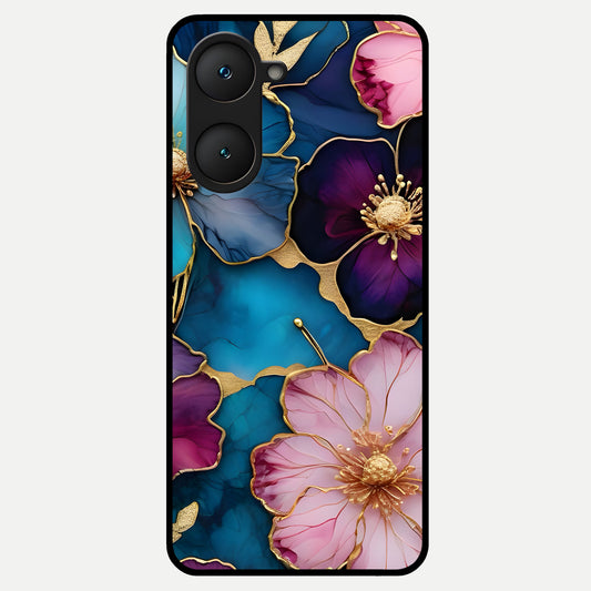  Sparkle Floral Glass Case for iQOO Z9 lite back cover – full design glossy printed glass finish
