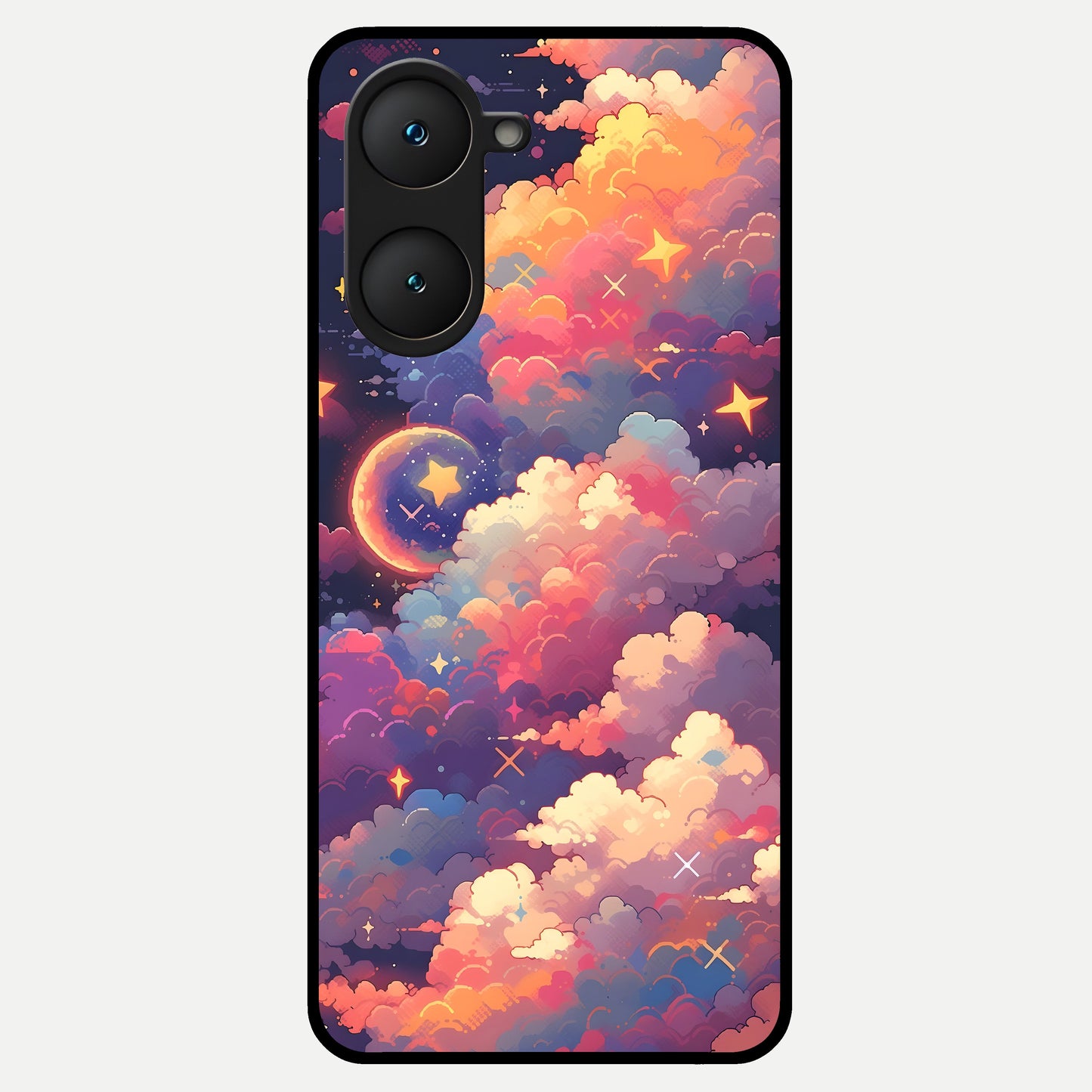  Starlit Dream Clouds Glass Case for iQOO Z9 lite back cover – full design glossy printed glass finish