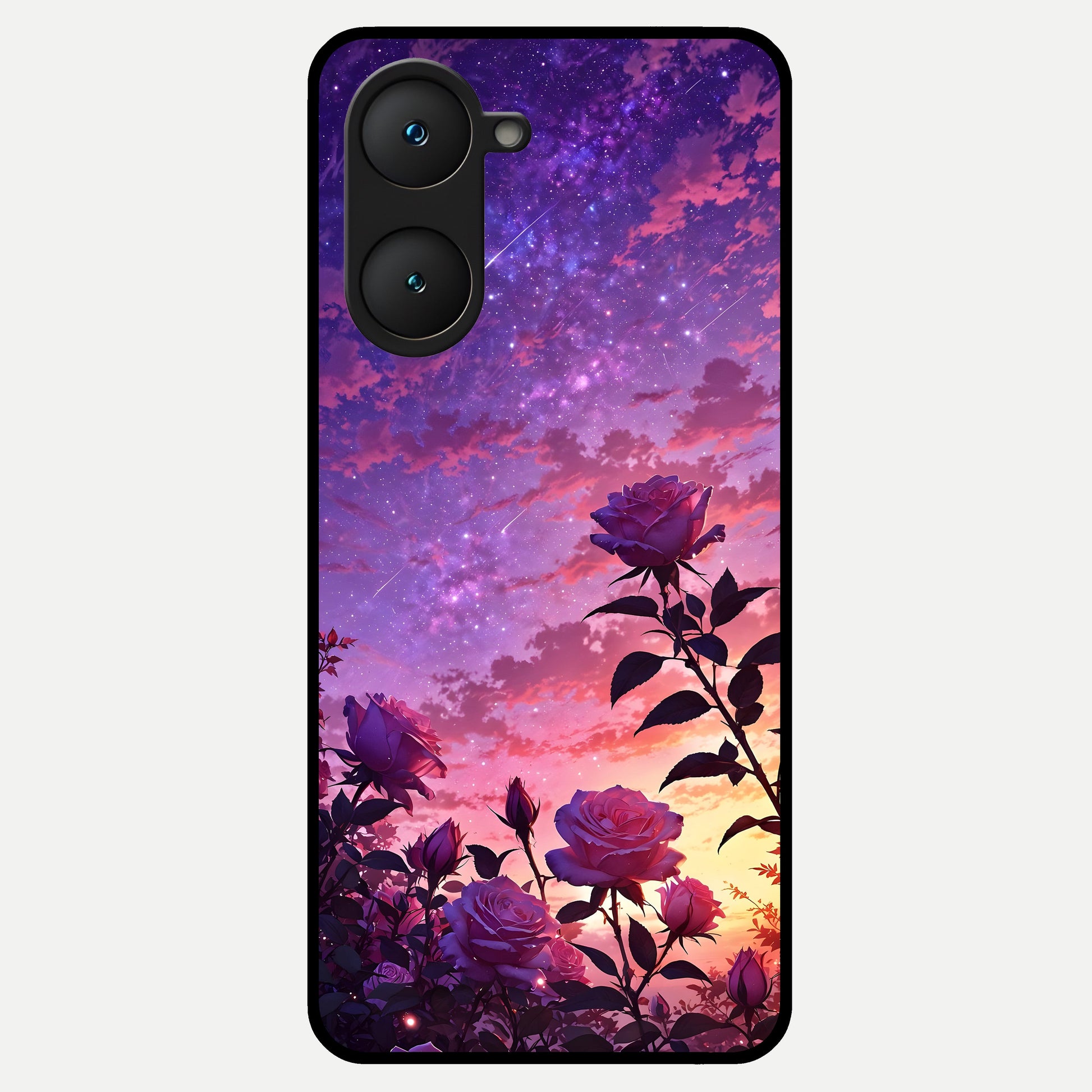  Starlit Rose Twilight Glass Case for iQOO Z9 lite back cover – full design glossy printed glass finish