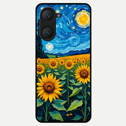  Starry Sunflower Dreams Glass Case for iQOO Z9 lite back cover – full design glossy printed glass finish