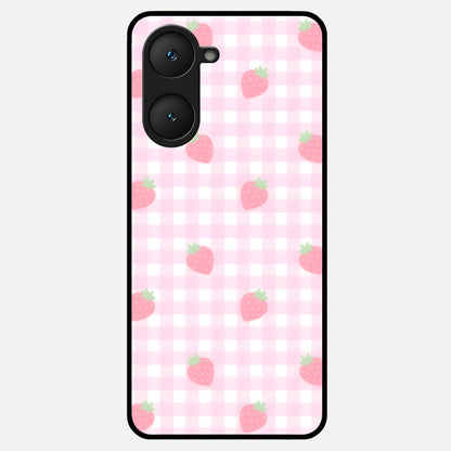  Strawberry Picnic Love Glass Case for iQOO Z9 lite back cover – full design glossy printed glass finish