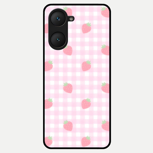  Strawberry Picnic Love Glass Case for iQOO Z9 lite back cover – full design glossy printed glass finish