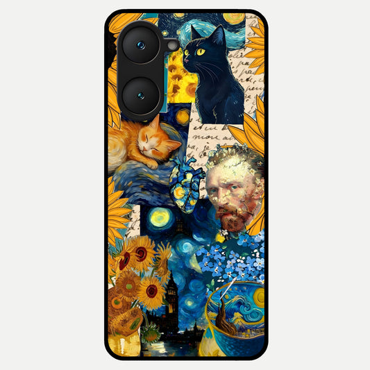  Sunflower Chic Mood Custom Name Glass Case for iQOO Z9 lite back cover – full design glossy printed glass finish