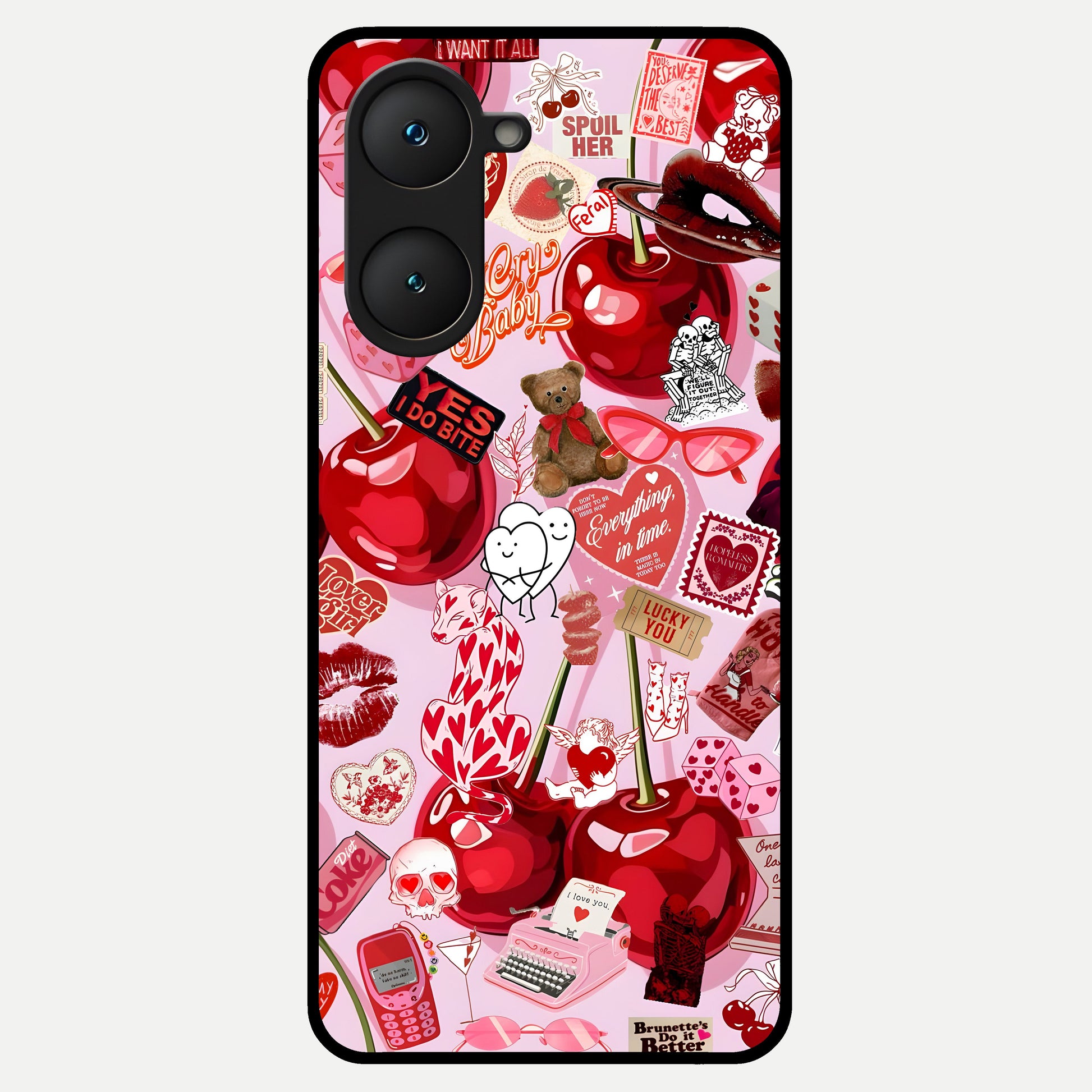  Sweet Cherry Chaos Glass Case for iQOO Z9 lite back cover – full design glossy printed glass finish