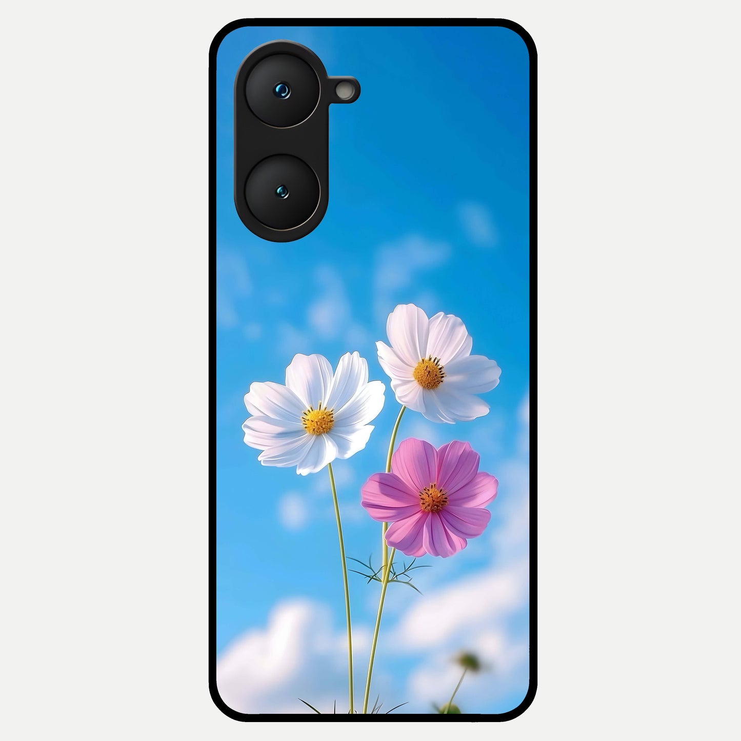  Tripple Flowers With Sky Glass Case for iQOO Z9 lite back cover – full design glossy printed glass finish