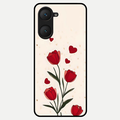  Tulip With Heart Glass Case for iQOO Z9 lite back cover – full design glossy printed glass finish