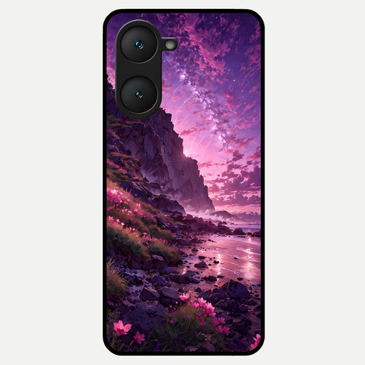  Twilight Blossom Coast Glass Case for iQOO Z9 lite back cover – full design glossy printed glass finish