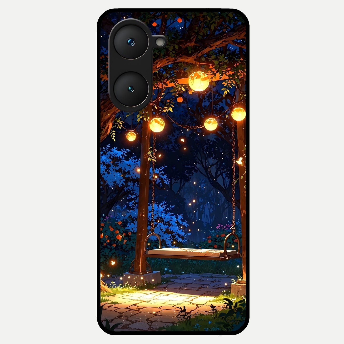  Twilight Garden Swing Glass Case for iQOO Z9 lite back cover – full design glossy printed glass finish