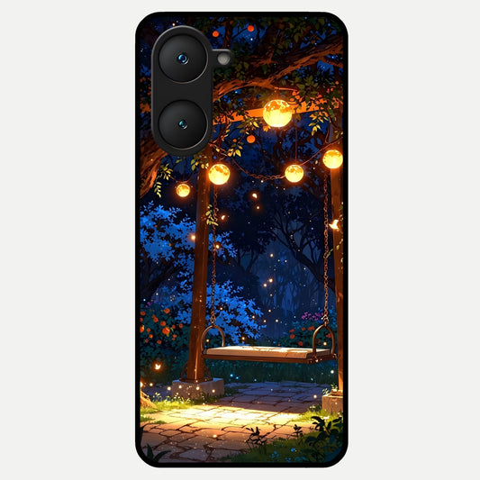  Twilight Garden Swing Glass Case for iQOO Z9 lite back cover – full design glossy printed glass finish