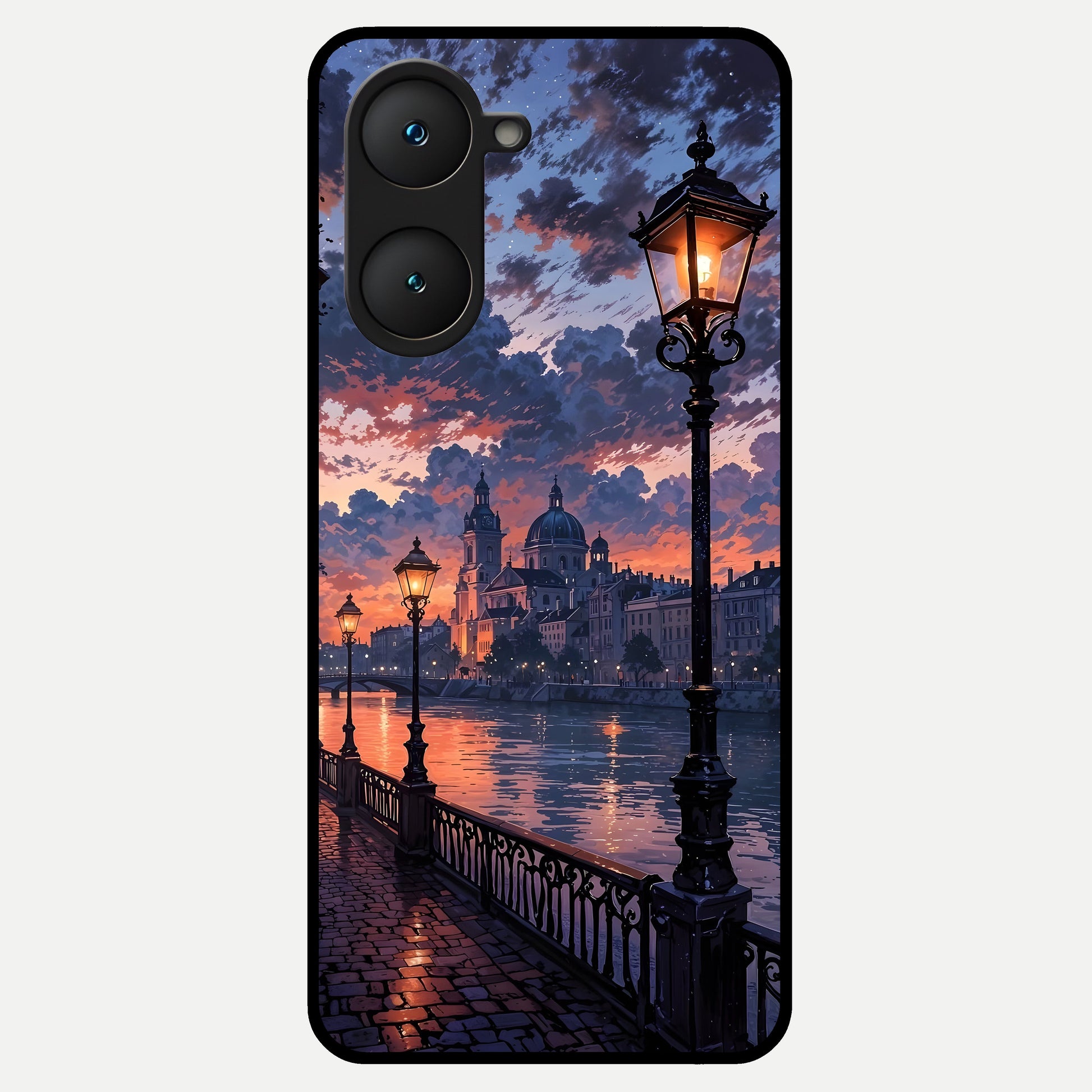  Twilight River Lights Glass Case for iQOO Z9 lite back cover – full design glossy printed glass finish