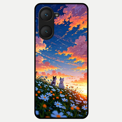  Two Cats Friends Glass Case for iQOO Z9 lite back cover – full design glossy printed glass finish