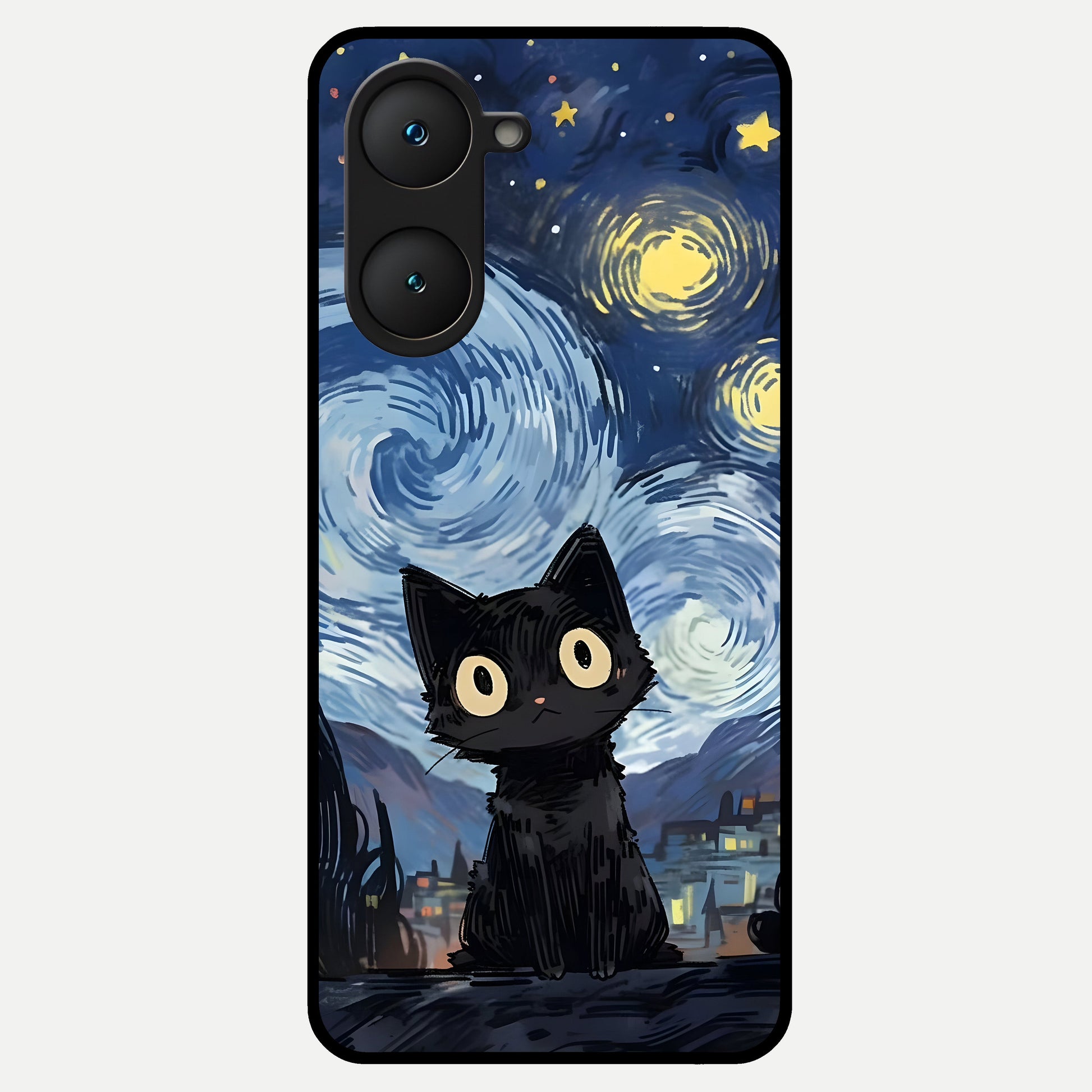  Van Gogh Cat Glass Case for iQOO Z9 lite back cover – full design glossy printed glass finish