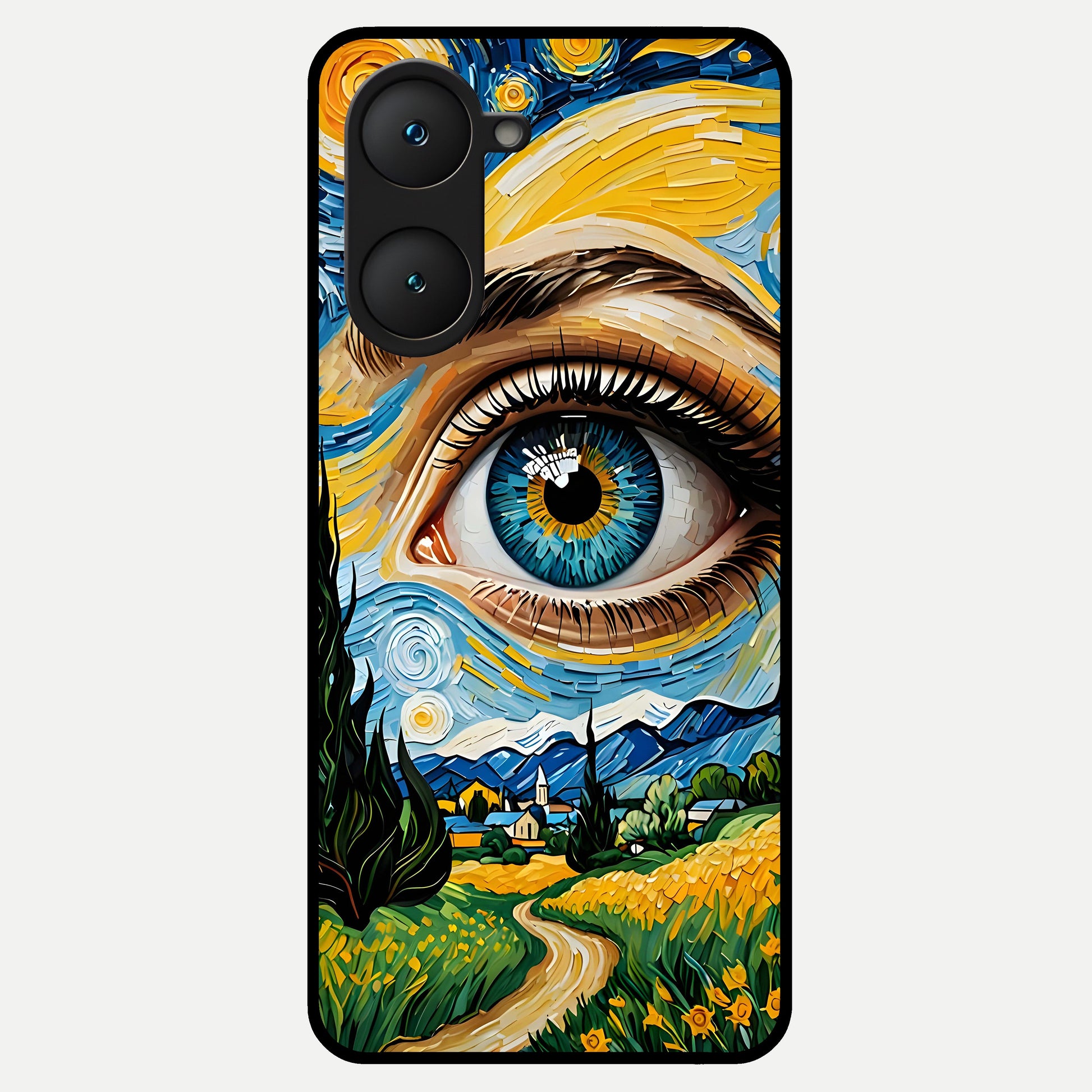  Van Gogh Eye Glass Case for iQOO Z9 lite back cover – full design glossy printed glass finish