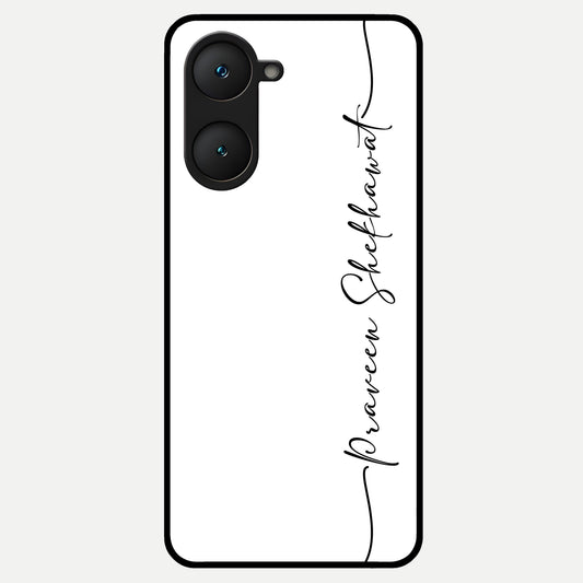  White Tune Custom Name Glass Case for iQOO Z9 lite back cover – personalized glossy printed glass finish