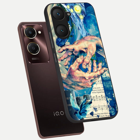  Aesthetic Divider phone case for iQOO Z9 lite showing premium glass back cover with detailed artwork