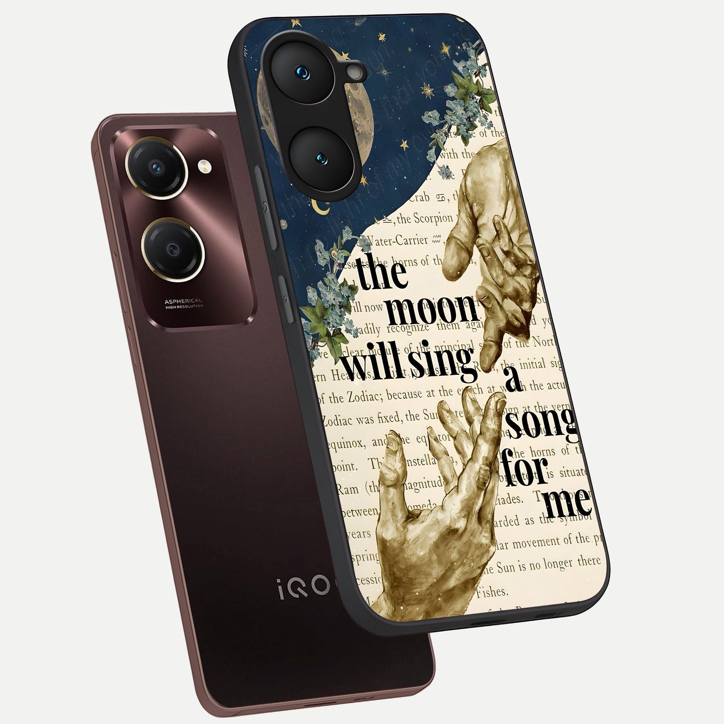  Aesthetic Divine phone case for iQOO Z9 lite showing premium glass back cover with detailed artwork