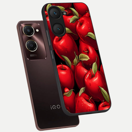  Apple Pattern phone case for iQOO Z9 lite showing premium glass back cover with detailed artwork