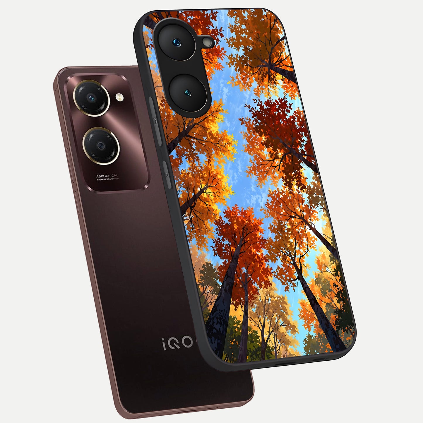  Autumn Sky Rise phone case for iQOO Z9 lite showing premium glass back cover with detailed artwork