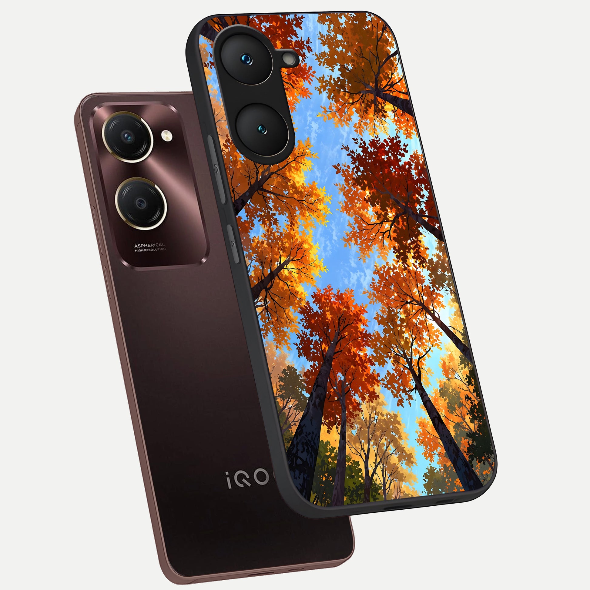  Autumn Sky Rise phone case for iQOO Z9 lite showing premium glass back cover with detailed artwork