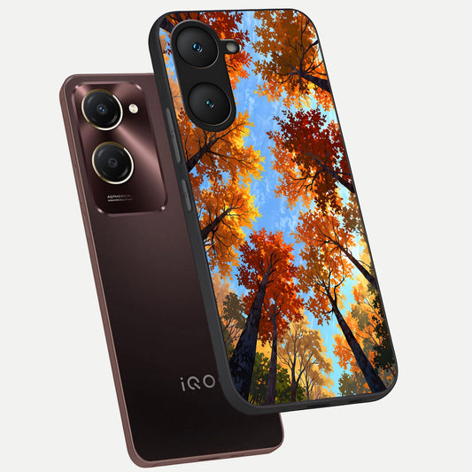  Autumn Sky Rise phone case for iQOO Z9 lite showing premium glass back cover with detailed artwork