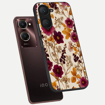  Autumn Wine Bloom phone case for iQOO Z9 lite showing premium glass back cover with detailed artwork
