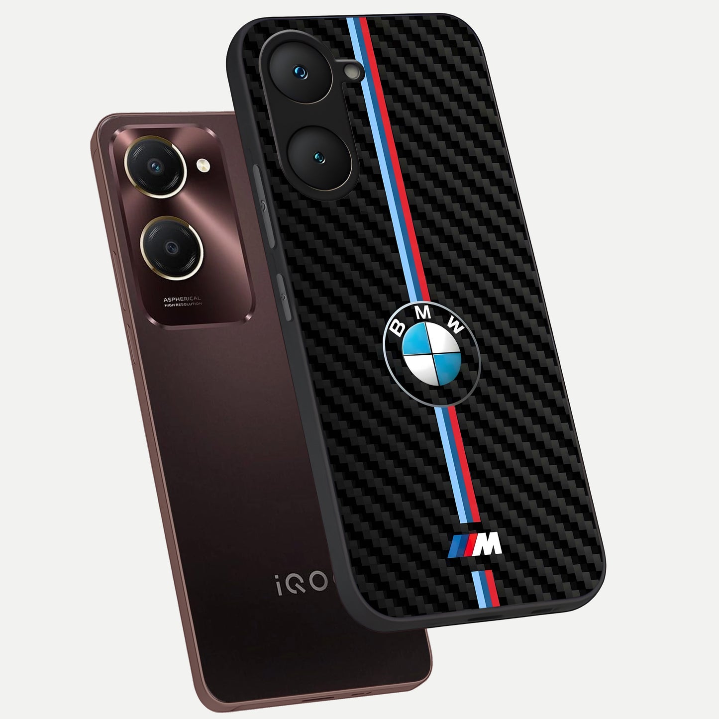  BMW Pattern phone case for iQOO Z9 lite showing premium glass back cover with detailed artwork