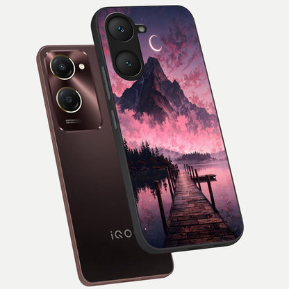  Beautiful Mountain View phone case for iQOO Z9 lite showing premium glass back cover with detailed artwork