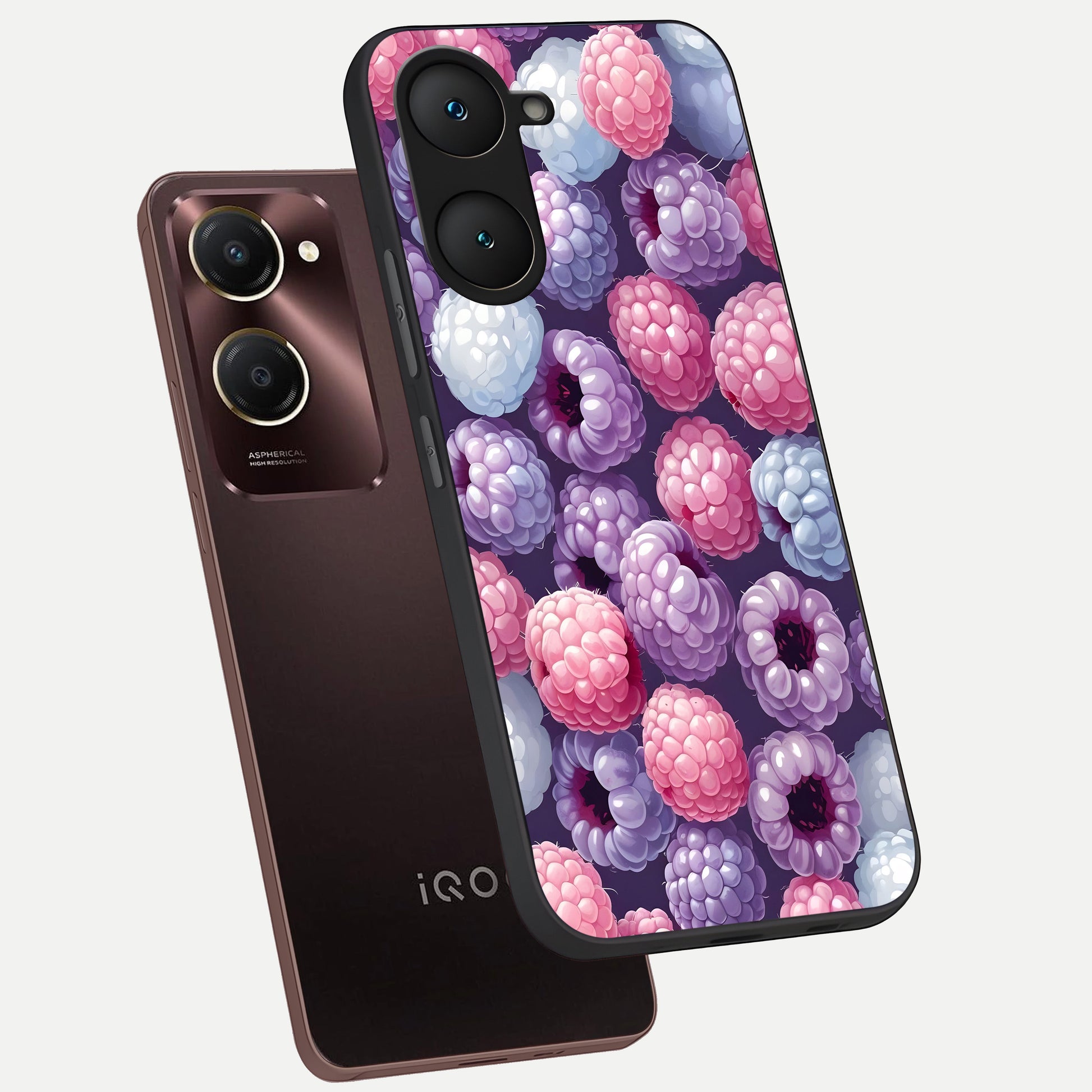  Berry Candy Pop phone case for iQOO Z9 lite showing premium glass back cover with detailed artwork
