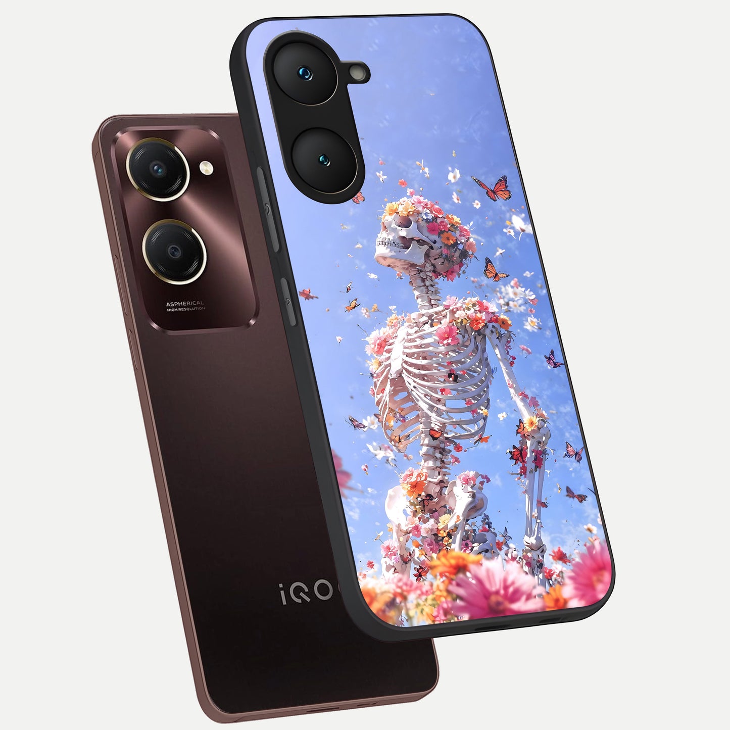  Bloom Beyond Bones phone case for iQOO Z9 lite showing premium glass back cover with detailed artwork