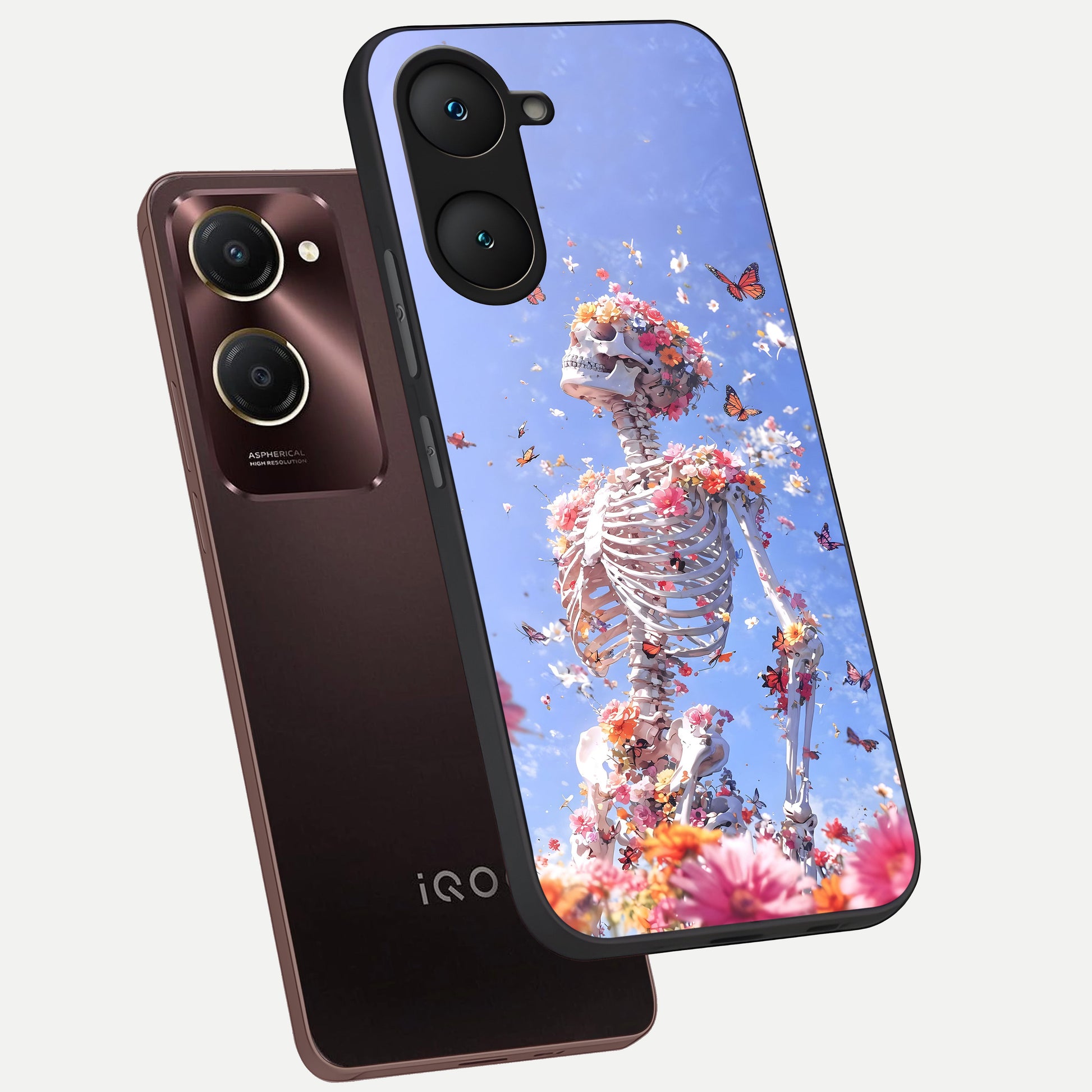  Bloom Beyond Bones phone case for iQOO Z9 lite showing premium glass back cover with detailed artwork