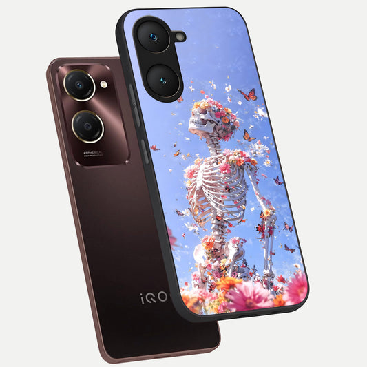  Bloom Beyond Bones phone case for iQOO Z9 lite showing premium glass back cover with detailed artwork