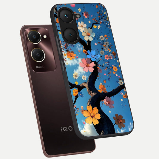  Blossom Dream Sky phone case for iQOO Z9 lite showing premium glass back cover with detailed artwork