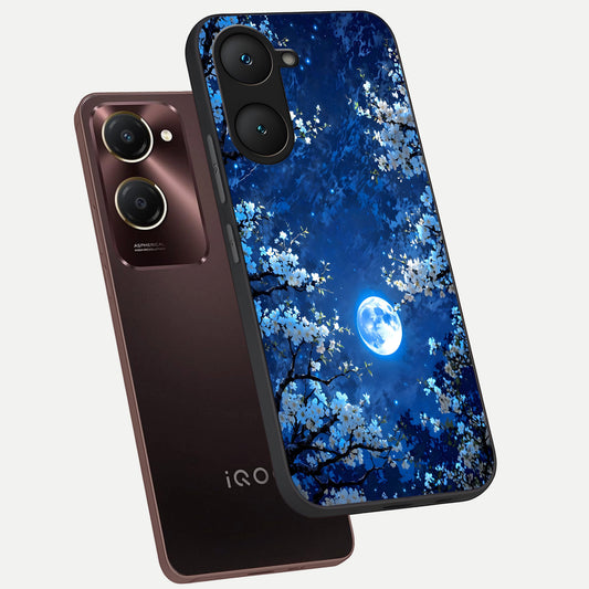  Blossom Moonlight Sky phone case for iQOO Z9 lite showing premium glass back cover with detailed artwork