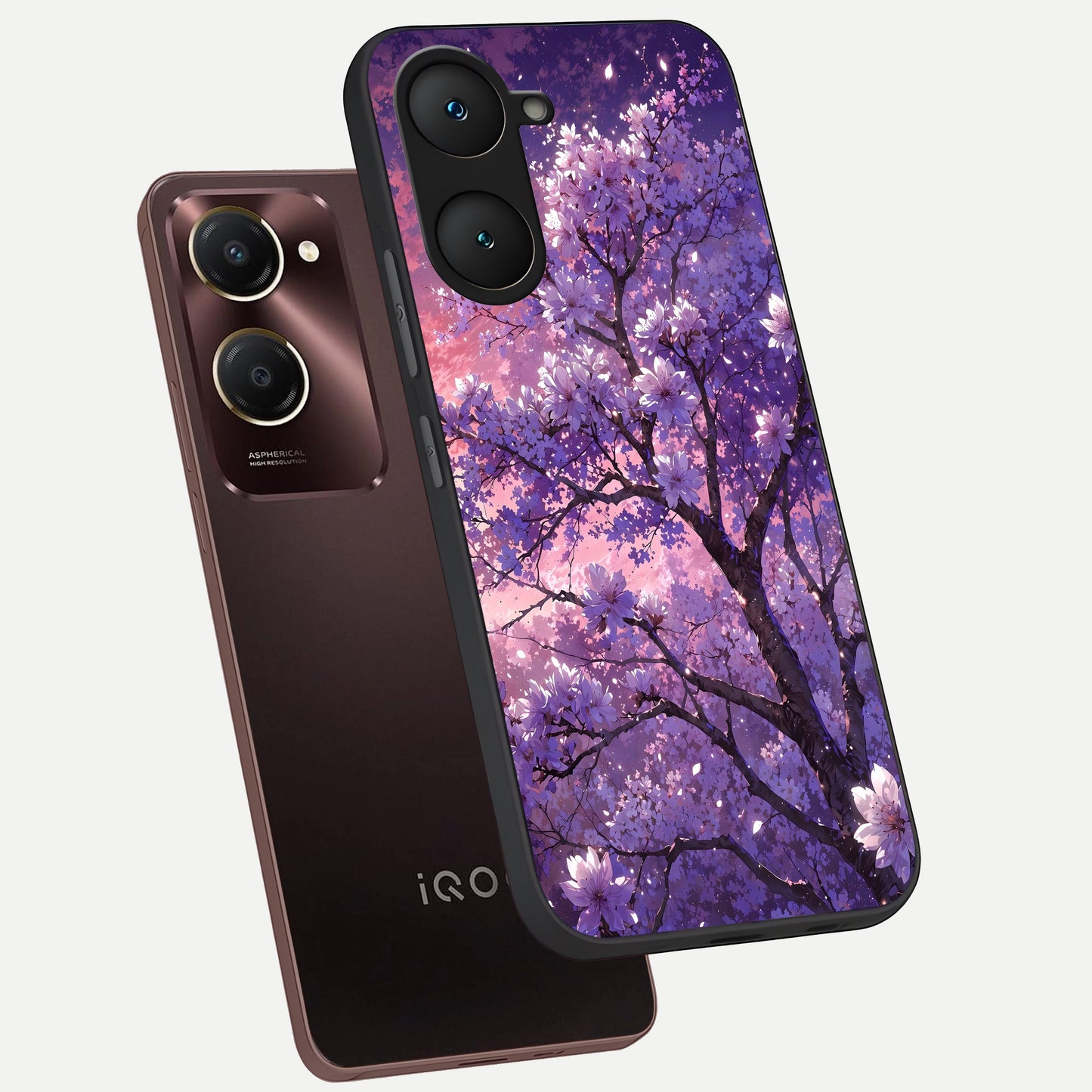  Blossom Tree phone case for iQOO Z9 lite showing premium glass back cover with detailed artwork