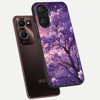  Blossom Tree phone case for iQOO Z9 lite showing premium glass back cover with detailed artwork