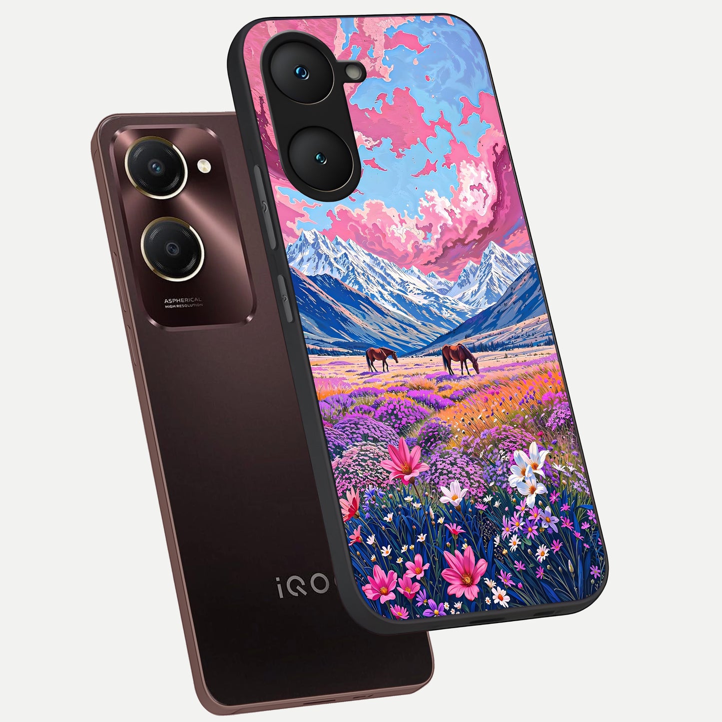  Blossom Valley Dream phone case for iQOO Z9 lite showing premium glass back cover with detailed artwork