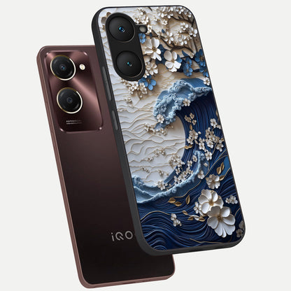  Blossom Wave Art phone case for iQOO Z9 lite showing premium glass back cover with detailed artwork
