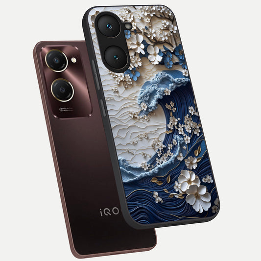  Blossom Wave Art phone case for iQOO Z9 lite showing premium glass back cover with detailed artwork
