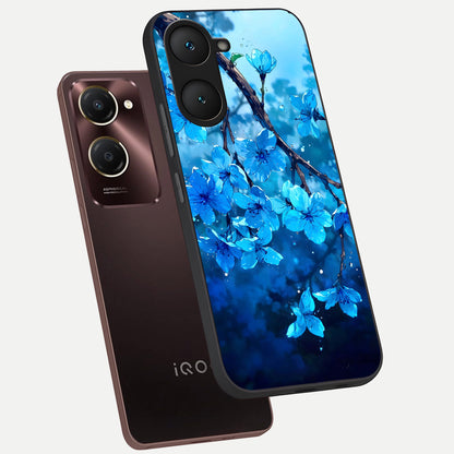  Blue Blossoms Branch phone case for iQOO Z9 lite showing premium glass back cover with detailed artwork